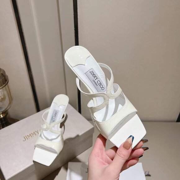 jimmy choo Paris window custom heeled flip-flops ultra-feminine